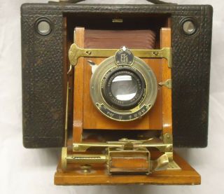 Kodak No.  4 Cartridge Camera 1913 Wood Brass Red Bellows 2