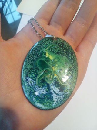 Vintage Necklace with large Pendant Enamelled on Copper 2