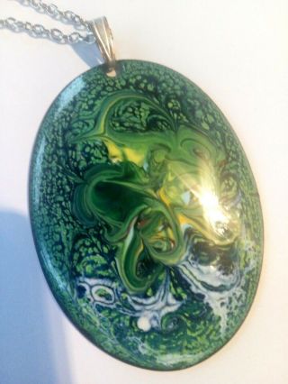 Vintage Necklace with large Pendant Enamelled on Copper 3