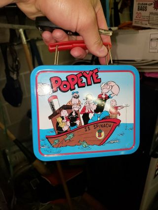 1997 King Features Popeye The Sailor Man Tin Mini Lunch Box Vintage 5.  5 " X 4.  5 "