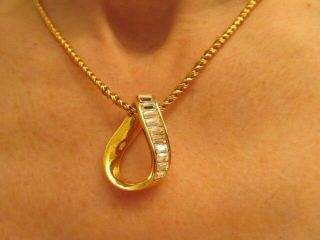 Vintage SWAROVSKI Swan Mark Baguette Crystal Pendant - Signed Gold Rope Chain - EUC 3
