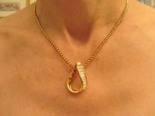 Vintage SWAROVSKI Swan Mark Baguette Crystal Pendant - Signed Gold Rope Chain - EUC 4