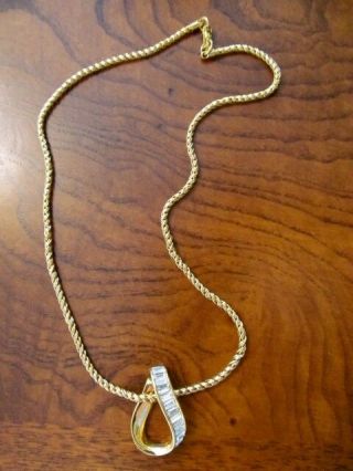 Vintage SWAROVSKI Swan Mark Baguette Crystal Pendant - Signed Gold Rope Chain - EUC 7