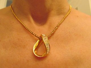 Vintage SWAROVSKI Swan Mark Baguette Crystal Pendant - Signed Gold Rope Chain - EUC 8