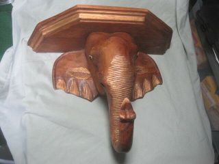 Vtg Elephant Head Hand Carved Solid Wood Wall Decor Shelf Sconce 12 " X 16 " X 5 "