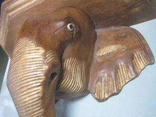 Vtg Elephant Head Hand Carved Solid Wood Wall Decor Shelf Sconce 12 