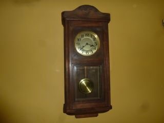 Antique Vintage Old Wooden Wall Clock,  Pendulum Key Grandfather Glass Decor