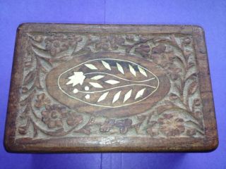 Vintage Hand Carved Wood Jewelry Box Made In India 6 X 4 X 2.  5