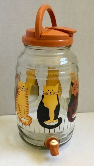 Iced Tea Beverage Glass Jar Dispenser Cats Sun Lemonade Vintage Anchor Hocking