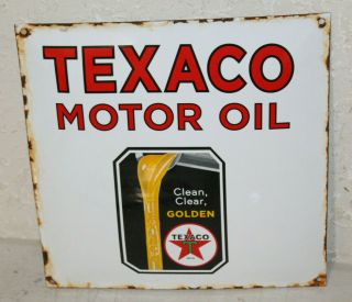 Texaco Golden Motor Oil Porcelain Enamel Sign Vintage Style Gas Pump Advertising
