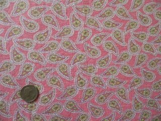 Vtg 40s Feedsack Pink Paisley Teardrop Cotton Quilt Doll Dress Fabric 37 " X 42 "