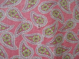 Vtg 40s Feedsack Pink Paisley Teardrop Cotton Quilt Doll Dress Fabric 37 