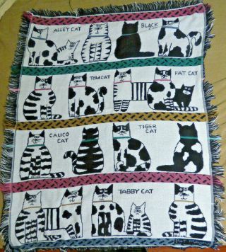 Cat Blanket Throw Vintage 1988 60 " X 80 " Very Soft - Vuteks - Yugolsavia Woven