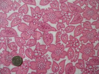 Vtg 40s Feedsack Pink Novelty Flower Leaf Cotton Quilt Dress Fabric 36.  5 " X 43 "