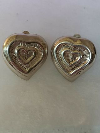 Vintage Brenda Schoenfeld Sterling Silver Clip On Heart Earrings 23 Grams 1994
