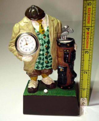 Vtg Giuseppi 1997 Mini Desktop Golf Clock Golfer Figure W/golf Bag Pen Holder
