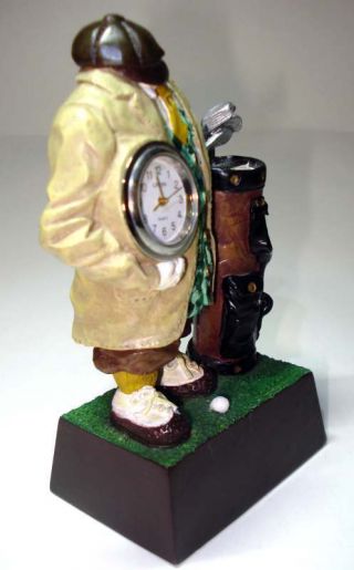 Vtg GIUSEPPI 1997 Mini Desktop Golf Clock Golfer Figure w/Golf Bag Pen Holder 3