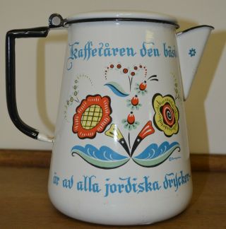 Vintage Swedish Porcelain Enamelware Enamel Coffee Pot