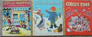 3 Vintage Little Golden Books Circus Time,  Little Galoshes,  Let 