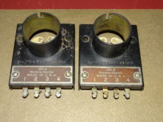 Pair,  Western Electric Type 100a 4 - Pin Tube Sockets,  Good,  1920s