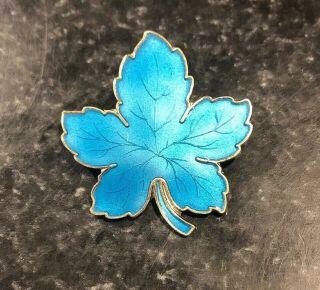 Meka Denmark Sterling Silver Aqua Guilloche Enamel Maple Leaf Brooch Pin Vintage