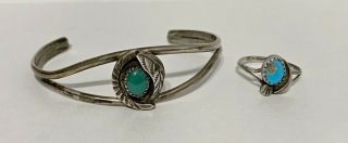 Vintage Navajo Turquoise Bracelet & Ring Sterling Silver Petite Size