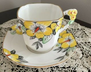 Pretty Vintage Square Royal Stafford England Floral Tea Cup And Saucer