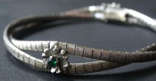 vintage 800 SILVER modernist textured flower green stone bracelet - D68 2
