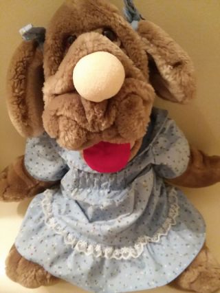Vintage 1981 Ganz Wrinkles Girl 18 " Puppy Dog Plush With Blue Dress Puppet Doll