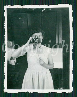 Girl W Camera On Mirror Reflection Selfie Abstract Photograph Vintage Photo
