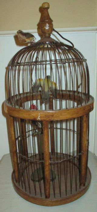 Vintage Wood And Metal Wire Domed Decorative Bird Cage