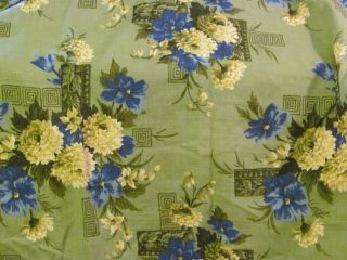 Vintage 3 Yards Barkcloth Fabric Green Blue White Floral Geometric