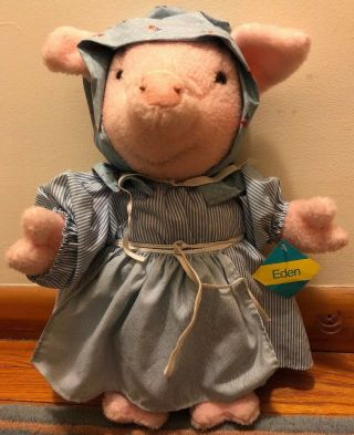 Eden Beatrix Potter Aunt Pettitoes Pig Plush Blue Dress 16” Vintage 1983 W/ Tag