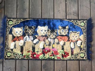 Vintage Cat Tapestry Rug Kitten Garden Fence Blue Eyes Made In Italy