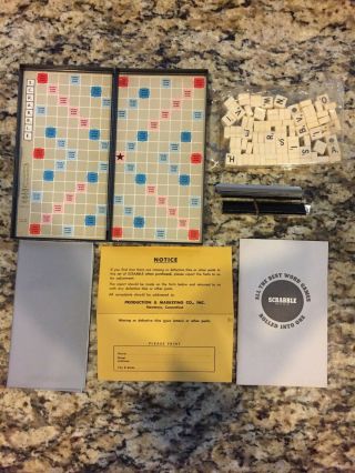 Vintage 1957 Scrabble Travel Game,  Metal Board & Magnetic Tiles,  Slipcover.