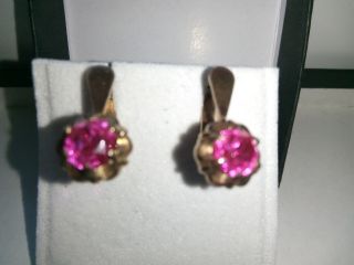 Vintage Silver Gold Plated Russian Soviet Ussr Earrings With Ruby Stones