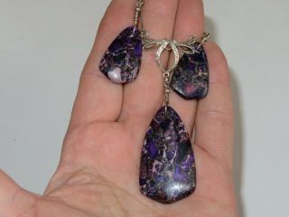 Vintage Sterling Silver Stone Necklace Pendant Jewelry Purple (bb445)
