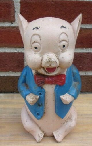 Vintage Cast Iron Porky Pig 10 " Still Bank