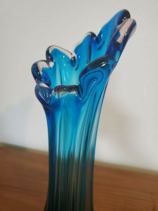 Vintage Mid Century Modern Swung Stretch Glass Vase Viking Blue 14 