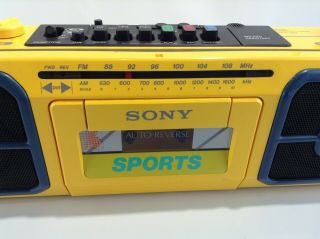 VINTAGE SONY Sport Yellow Boombox CFS - 950,  Radio Casette Player Recorder 3