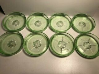 Vintage Green Depression Glass Drink Coasters By Federal Glass - Set Of 8
