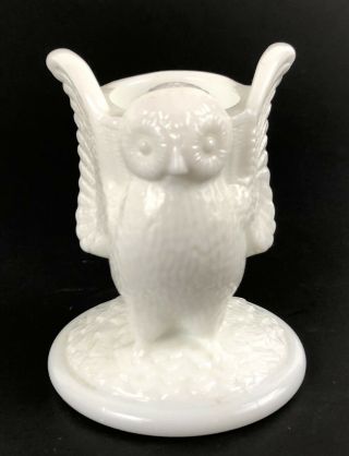 Vintage Westmoreland Milk Glass 3 " Owl Design Toothpick Holder