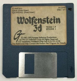 Wolfenstein 3d Ver.  1.  4 Episode 1 Floppy 3.  5 " Pc Vintage Game Disk Dos