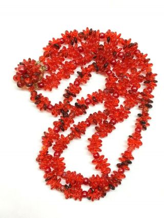 Vintage Multi Strand Red Beaded Necklace w/ Matching Cluster Clip On Earrings 2