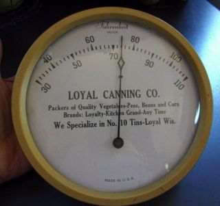 Vintage Round Metal Advertising Thermometer Loyal Canning Co.
