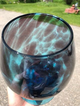 Vintage Empoli Art Glass Vase Blue Teal Optic Footed Brandy Snifter Compote 8” H 4