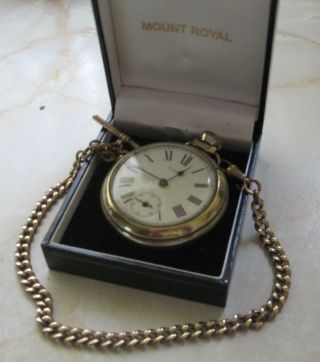 Vintage Brass Timex Pocket Watch And Albert Chain