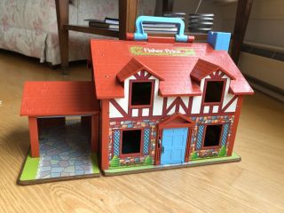 Vintage Fisher Price Tudor Little People Play House W/ Accessories Model 952