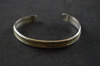Vintage Sterling Silver Cuff Bracelet W Gold Rope Inlay - 13.  2g
