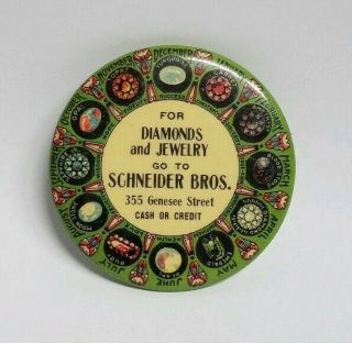 Vintage Advertising Pocket Mirror Schneider Bros.  Diamonds Jewelry Buffalo